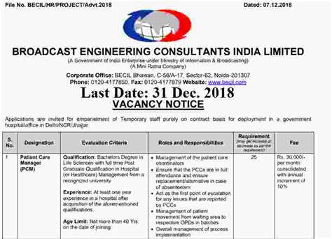 BECIL Recruitment 2019- Government jobs for 50 Manager and Coordinator ...