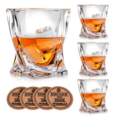 Buy VACI GLASS Crystal Whiskey Glasses - Set of 4 - with 4 Drink ...