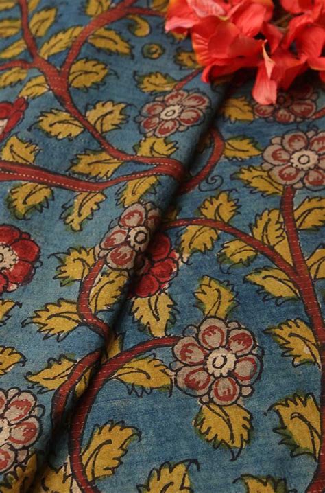 Shop the Exquisite Blue Pen Kalamkari Pure Silk Fabric (1 Mtr) for ...