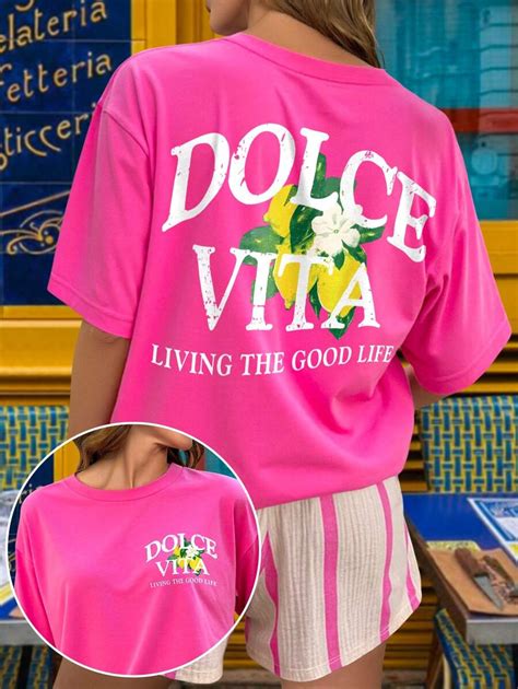 DrmWander 1pc Plus Size Women Slogan & Fruit Print Drop Shoulder Casual ...