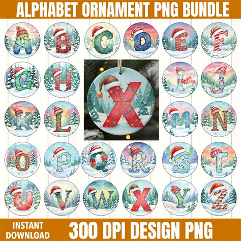 Alphabet Christmas Ornaments PNG Bundle, Personalized Initial Design ...