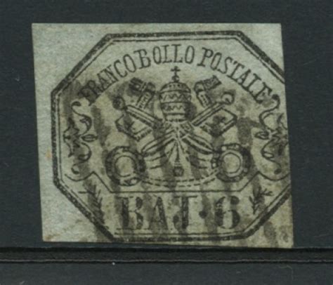 STATO PONTIFICIO - 1852 - 6 BAJ GRIGIO VERDASTRO - USATO