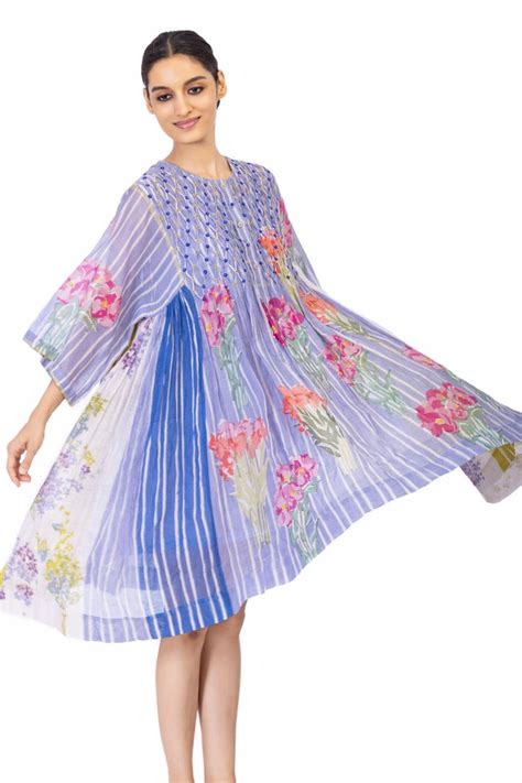 Buy - Sery blue floral shirt dress | Elan Store