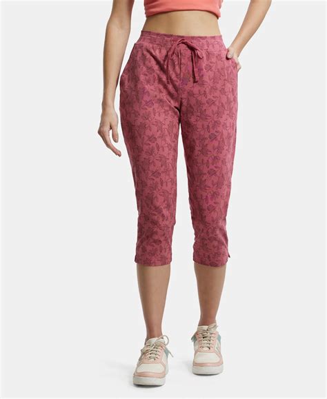 Buy Super Combed Cotton Elastane Slim Fit Printed Capri with Side ...