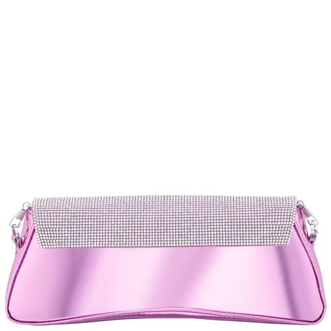 Womens Joselyn Pink Crystal Flap Mirror Metallic Patent Clutch Bag ...