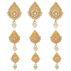 Accessher Set of 9 Women's Gold Toned Kundan Studded Handcrafted Hair ...
