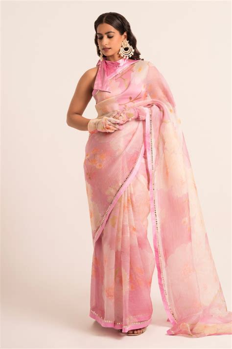 Pink Floral Saree – Ruhr India