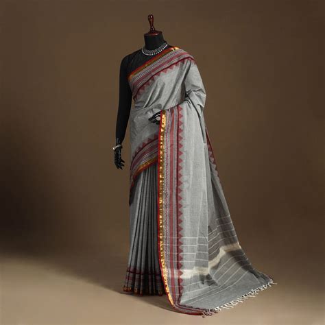 Grey Kandangi Chettinad Cotton Saree with Border