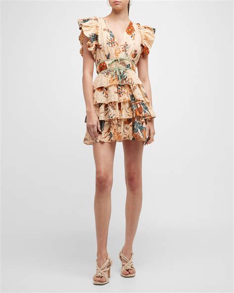 Ulla Johnson Kiri Tiered-Ruffle Mini Cotton Poplin Dress | Neiman Marcus