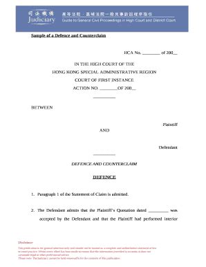 Sample of a Defence and Counterclaim - rcul judiciary Doc Template ...