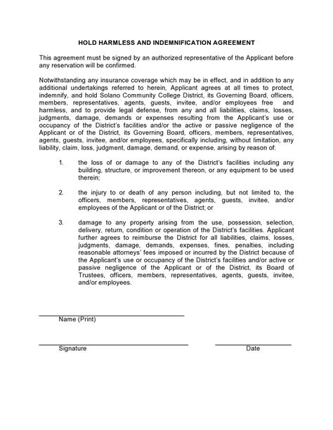 Release And Indemnity Agreement Template