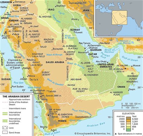 Arabian Desert Physical Map Arabian Peninsula Map Hi Res Stock