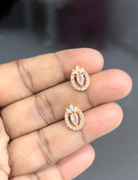 Oval Stud Earrings – Gold Plated Crystal Halo Design for Women & Girls ...
