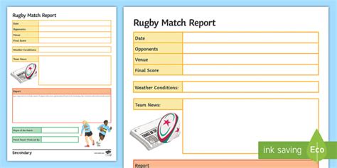 Rugby: Match Report Template (teacher made) - Twinkl