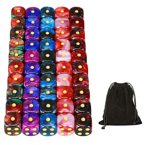 YOUSHARES 50 Pack D6 Game Dice Set with Pouch - 16mm Two Color 6 Sided ...