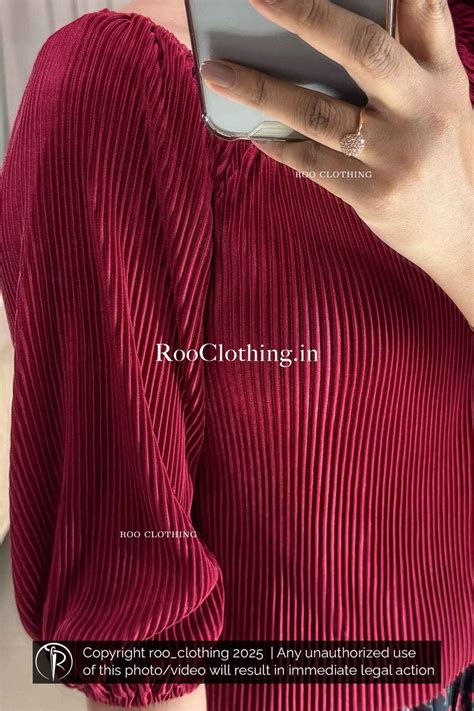 Micro Pleated Maroon Shade Elastic Neckline Top Only – ROO CLOTHING
