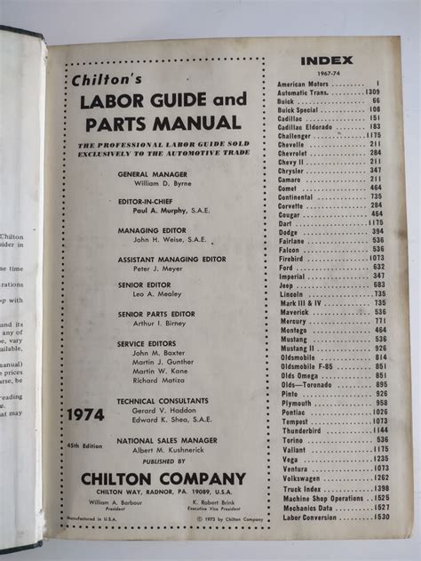 Chilton 1974 Labor Guide and Parts Manual