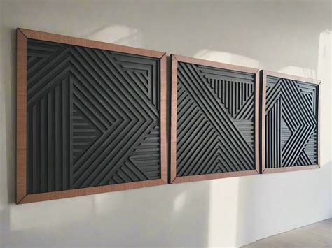 Modern Geometric Wood and Black Wall Art - Set of 3 Panels | Geometric ...