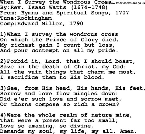 Methodist Hymn: When I Survey The Wondrous Cross - lyrics with PDF