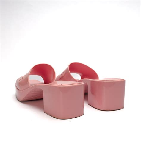 Gucci Pink Jelly Block Heel Logo Sandals