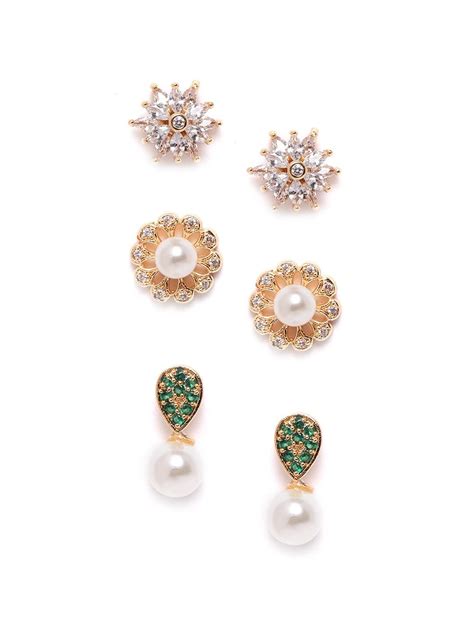 Zaveri Pearls Combo of 3 Cubic Zirconia Diamonds & Pearls Contemporary ...