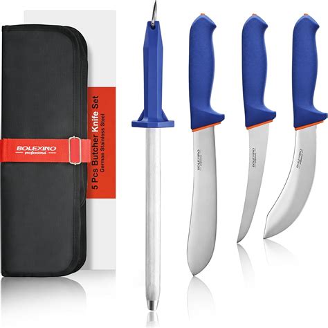 Amazon.com: 5 PCS Professional Butcher Knife Set W/Non-slip Softgrip ...