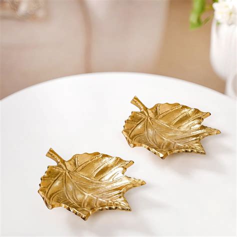 Maple Leaf Decorative Metal Tray Set Of 2 Online - Premium Trinket Tray ...