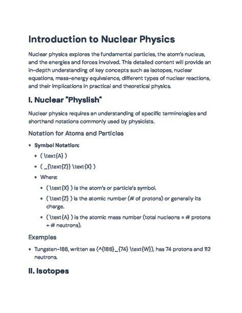 Nuclear Physics: Key Concepts, Reactions, and Practice Problems - Introduction to Nuclear ...