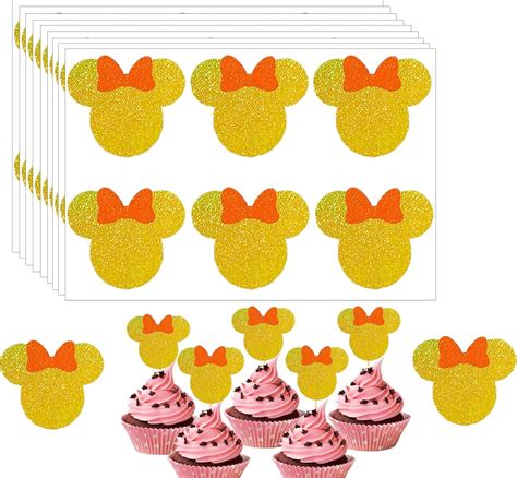 Buy Glitter Gold Minnie Mouse Thank You Stickers and Red Minnie HeadBow ...