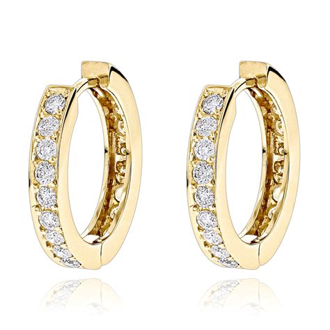 Small 14K Yellow Gold Inside Out Diamond Huggie Earrings 1.2ct 001146