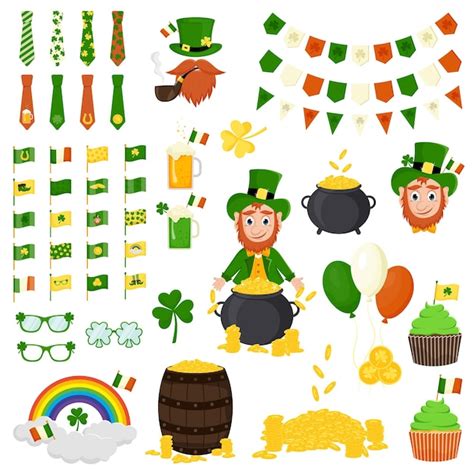 Wektor zestaw na St Patricks Day w stylu cartoon Koniczyna krasnoludek ...
