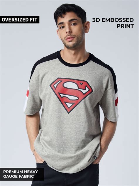 Buy Superman Grey Melange Oversized T-Shirts Online