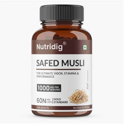 Nutridig® Safed Musli Extract- Gold Standard | High Potency 60 Capsule ...