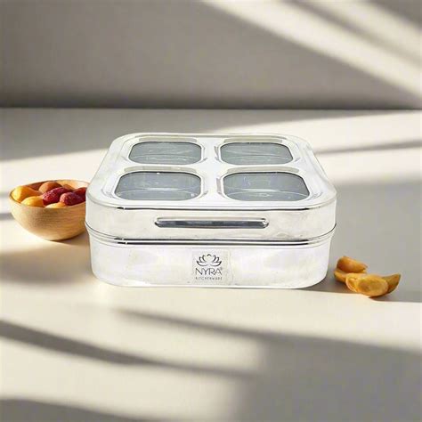 Stainless Steel 4-Compartment Dry Fruit Box | Kitchen Storage Box ...