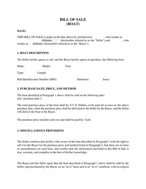 Boat Bill Of Sale Template