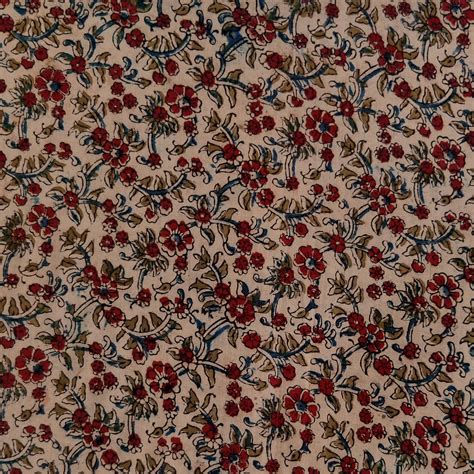 Pure Cotton Kalamkari Cream With Maroon Blue Green Tiny Flower Jaal Ha ...