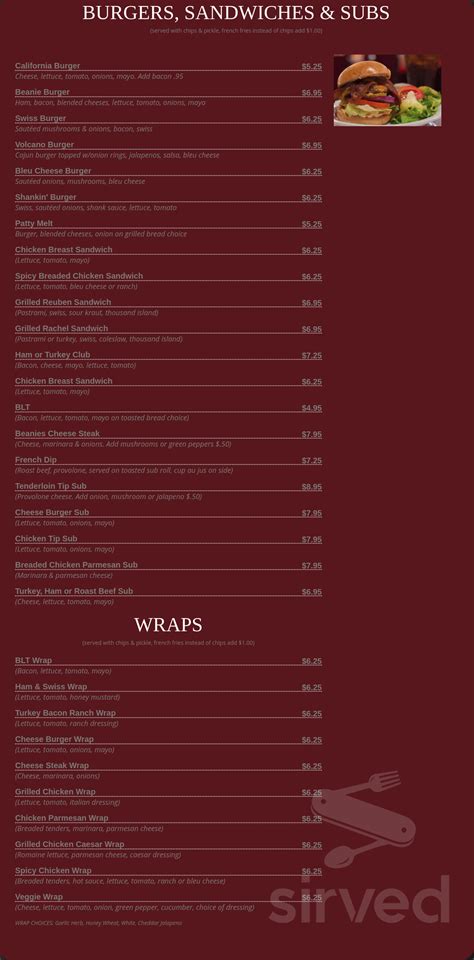 Beanie's Bar & Grill menu in Mount Joy, Pennsylvania, USA