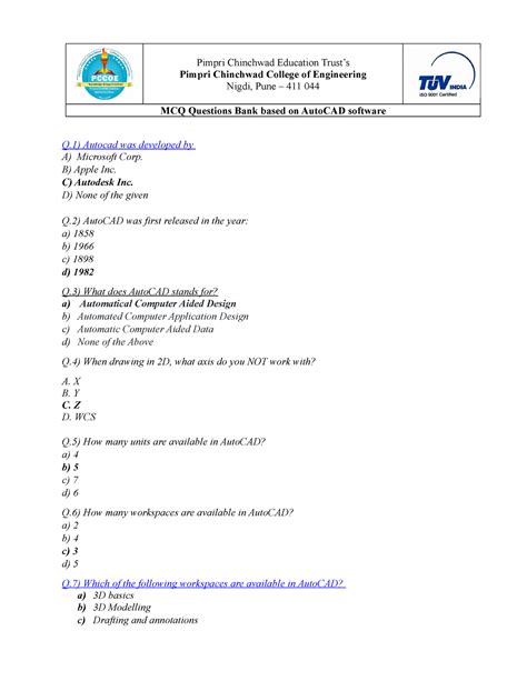 11. Autocad question bank - Pimpri Chinchwad Education Trust’s Pimpri ...