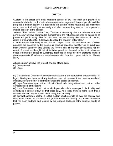 Indian Legal System - Helpful for students - P CUSTOM Custom is the ...