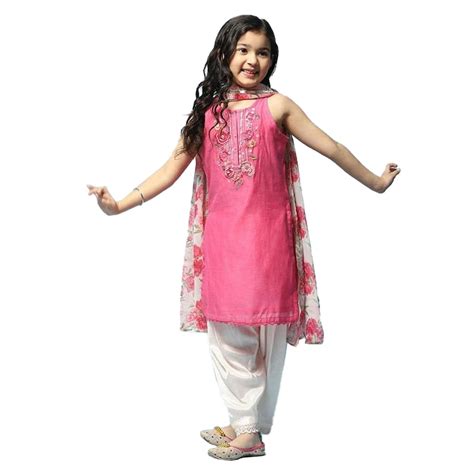 BIBA Cotton Salwar Suit Girl Solid Relaxed Kid(Kw4977_Pink_2 Years-3 ...