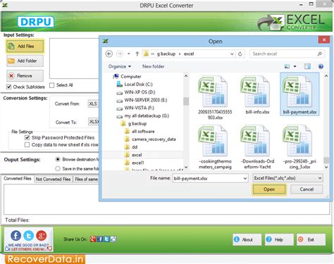 Screenshots of Excel Converter software to learn how to convert Excel files