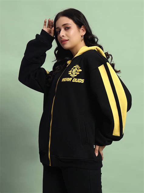 WOMENS CRUISER FLEECE COLORBLOCK HOODIE BLACK YELLOW | Buy Online at ...