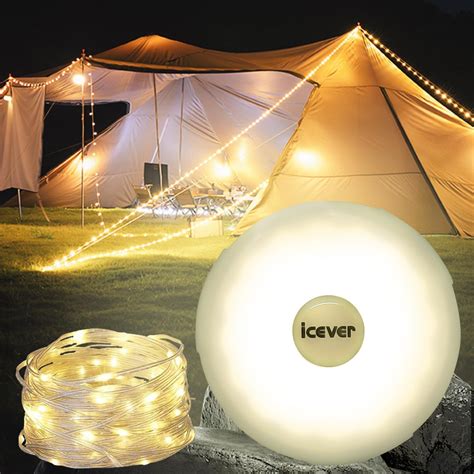 icever Camping String Lights, 32.8FT Rechargeable Waterproof Hanging ...