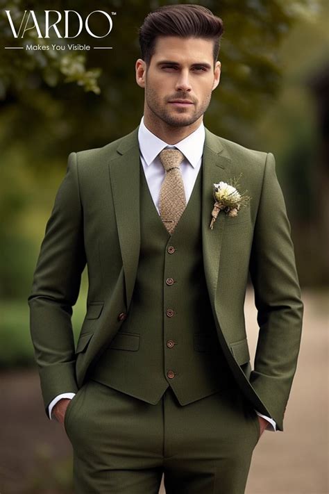 Men's Khaki Green Three Piece Suit - Stylish Formal Attire for Any ...