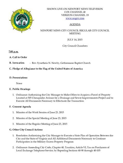 Fillable Online SHOWN LIVE ON NEWPORT NEWS TELEVISION COX CHANNEL 48 ...