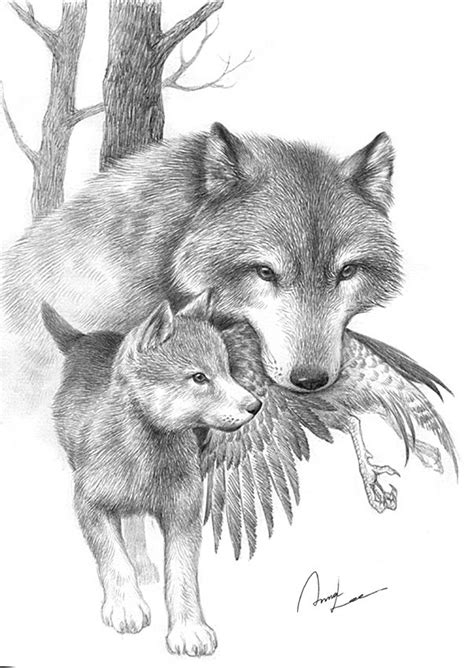 Beautiful Wolves Drawing 的图像结果