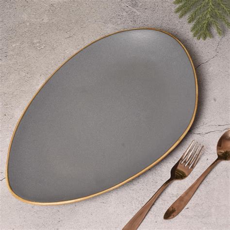 Buy Lagom Decor- Oval Ceramic Serving Platter – Elegant Grey Matte ...