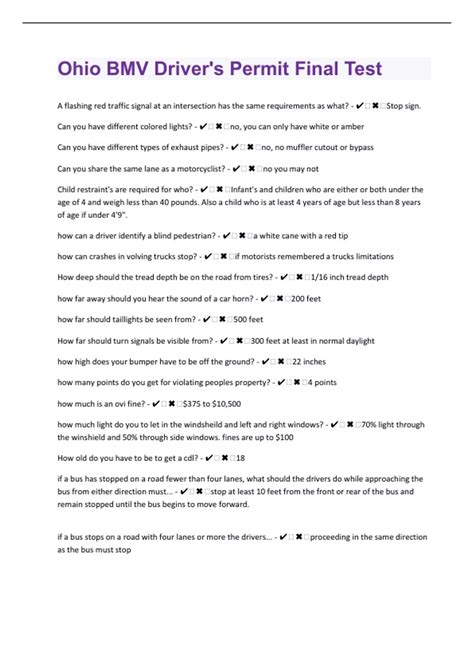 Ohio BMV Driver's 59 Permit Test practice questions And Answers|100% ...