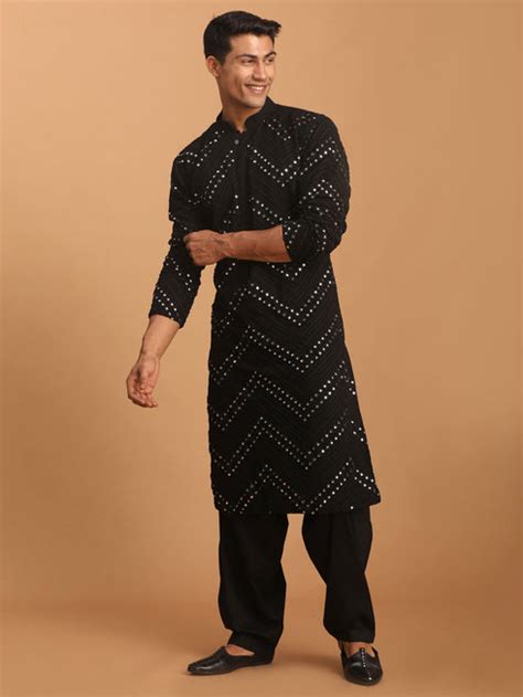 Vastramay Men's Black Mirror Kurta With Patiala Set – vastramay