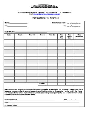 Individual Employee Time Sheet - Blank Fillable Template | Fill Out ...